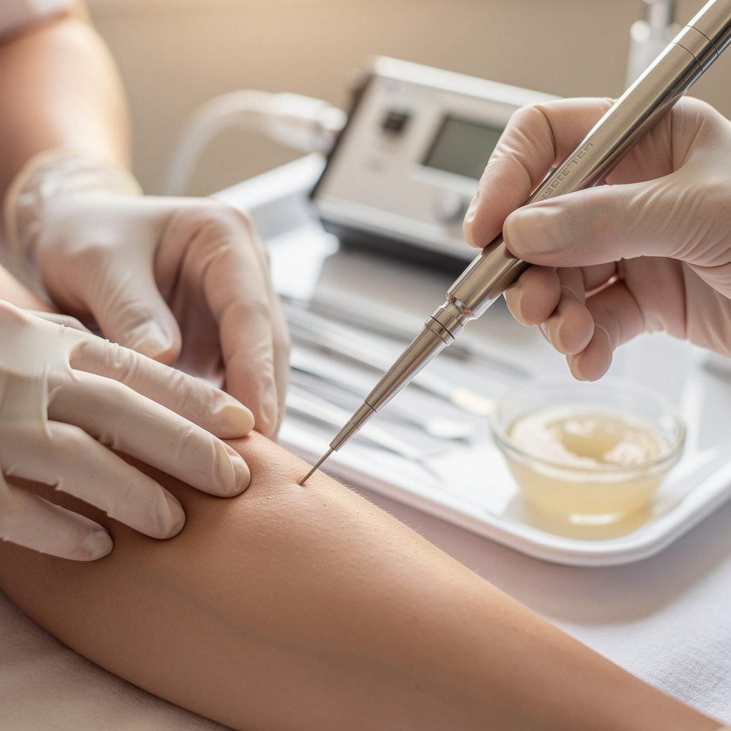 Georgia's Electrolysis & Waxing professional performing a gentle, precise electrolysis treatment in Santa Barbara